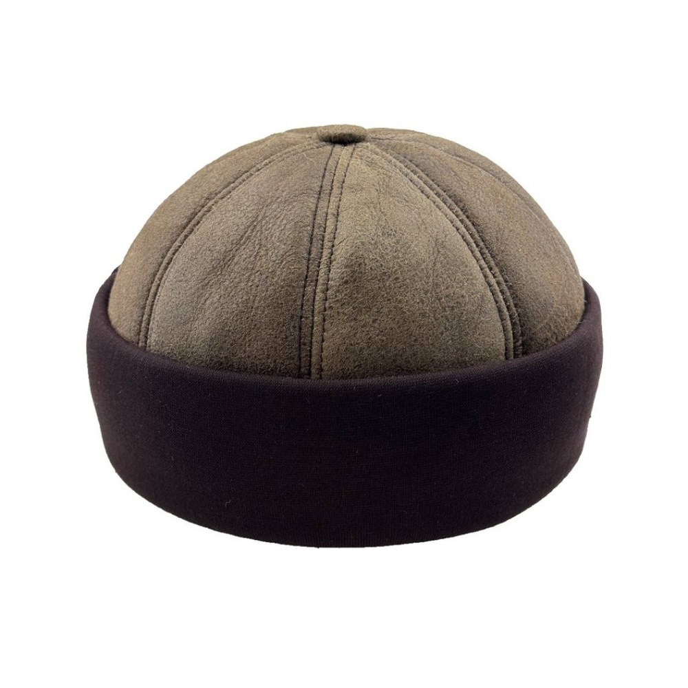 Winter Leather Hat Shearling Sheepskin Fur Beanie Hat Skull Hat